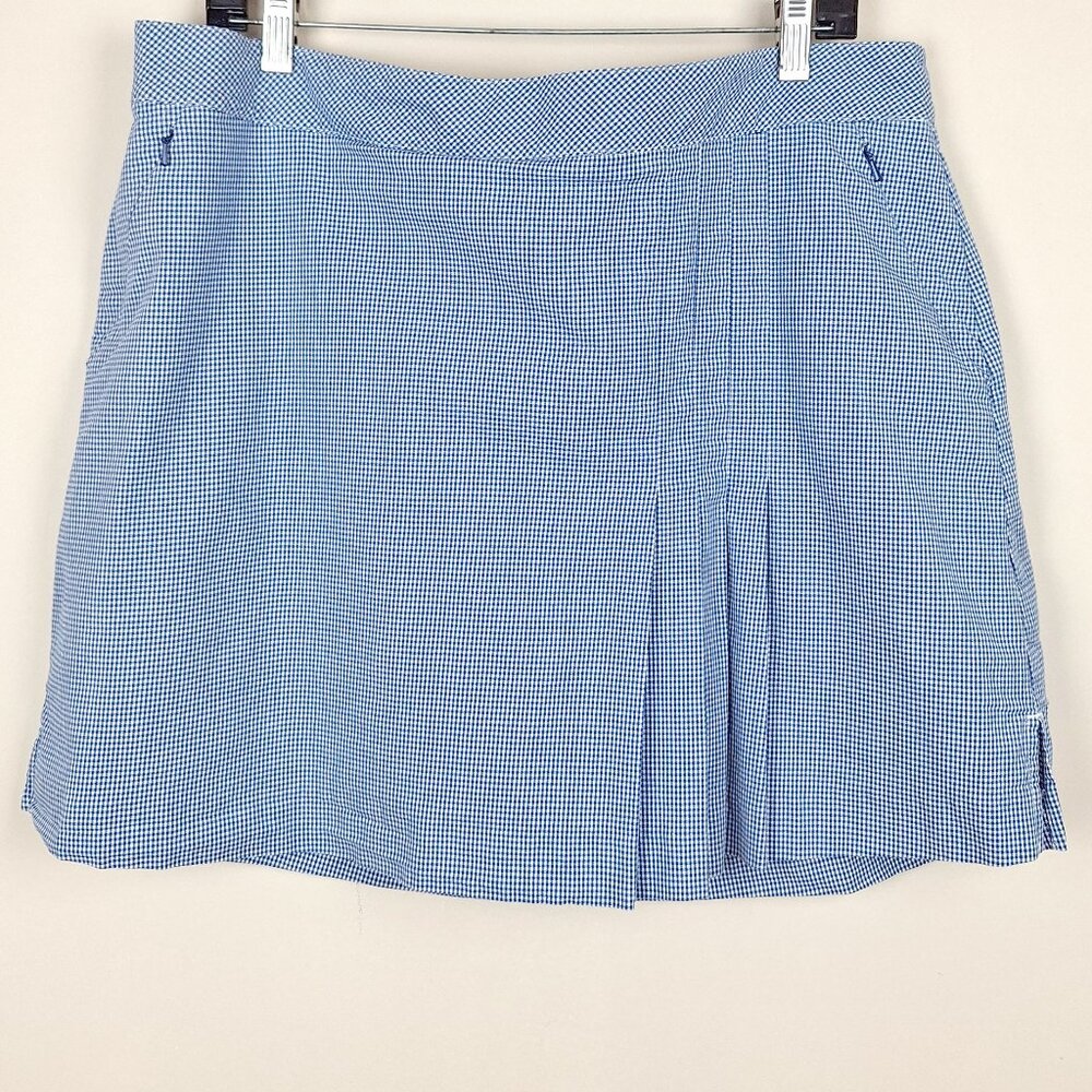 Lady Hagan Golf Skort, Size 16. Blue White Gingham Pleats Hidden Zippers Preppy